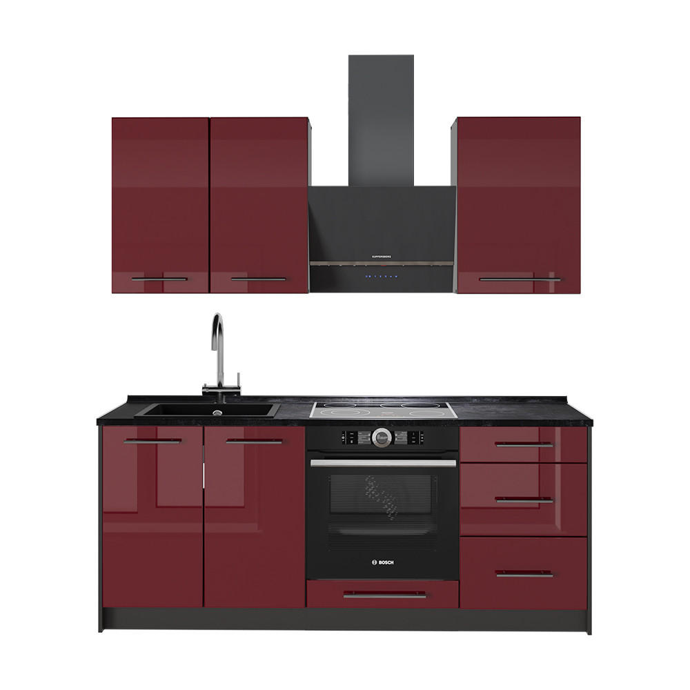 SINGLEKÜCHE Fame-Line, Bordeaux Hochglanz/Anthrazit, 190 cm, AP Anthrazit - Bordeaux/Anthrazit, Holzwerkstoff (190/82/60cm) - Vicco