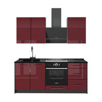 SINGLEKÜCHE Fame-Line, Bordeaux Hochglanz/Anthrazit, 190 cm, AP Anthrazit - Bordeaux/Anthrazit, Holzwerkstoff (190/82/60cm) - Vicco
