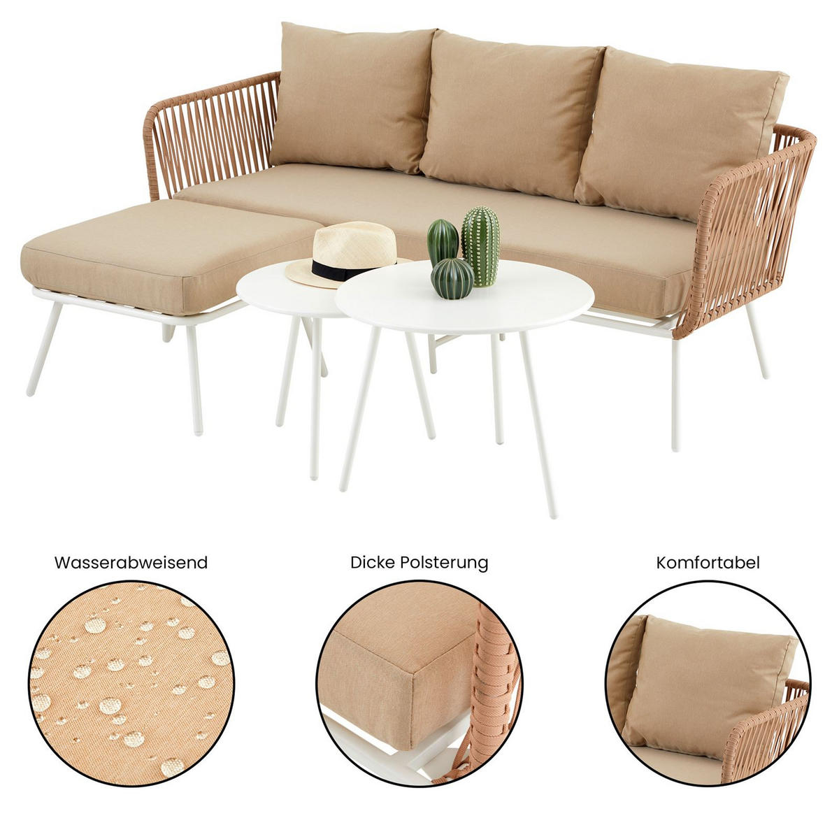 GARTENLOUNGE MYKONOS - Beige/Weiß, Metall - IDIMEX