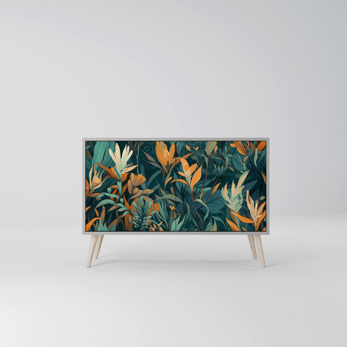 SIDEBOARD FLORAL SERENITY, Eicheneffekt, 111x42x77,5 cm, 2 Türen - Eichefarben/Buchefarben, Holzwerkstoff/Buchenholz (111/77.5/42cm) - SpaceRebels