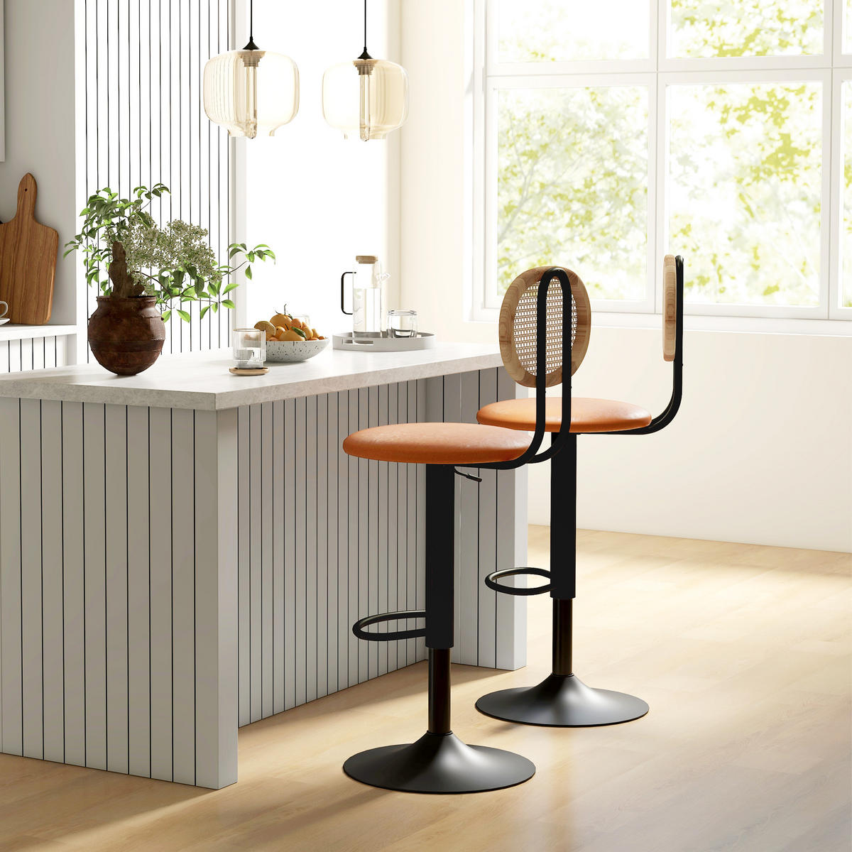 BARHOCKER 2er-Set DE-14747 höhenverstellbar & schwenkbar mit Fußstütze Braun - Braun, Metall (52/113.5/40.5cm) - ComfortXL
