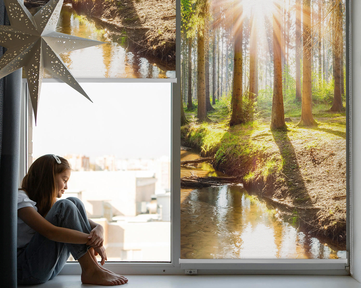 VERDUNKELUNGSROLLO 90x240 cm Sonne im Wald - Braun, Textil (90/240cm) - TULUP