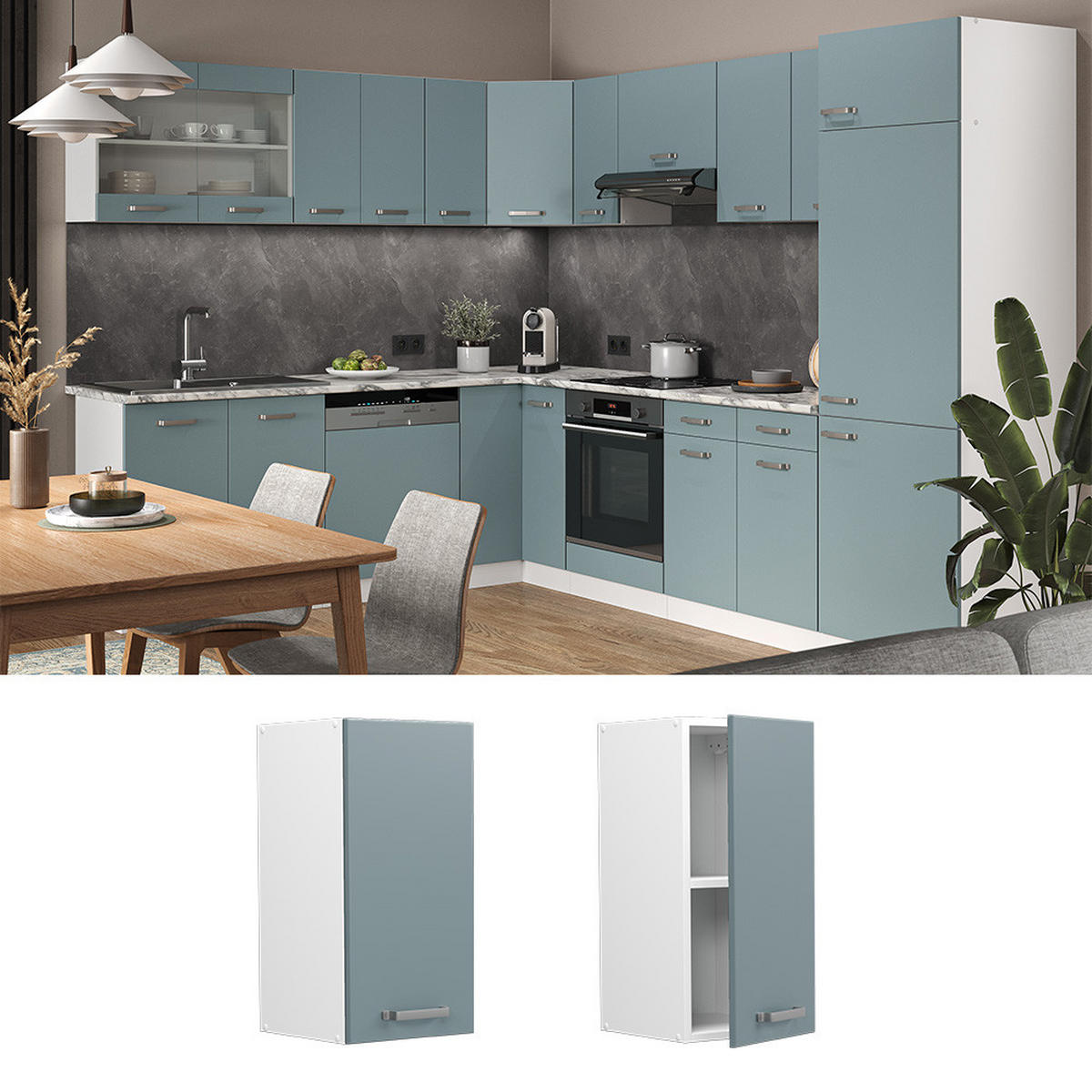 HÄNGESCHRANK R-Line Blau-Grau 30 cm - Blaugrau/Weiß, Holzwerkstoff (30/60/31cm) - Vicco
