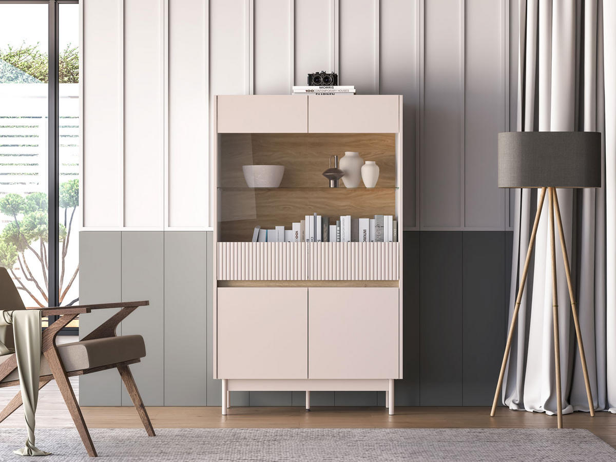 VITRINE Dunea 92 / 40 / 156cm Cashmere / Eiche Cremona Torro ohne Beleuchtung - Hellbraun/Multicolor, Holz/Holzwerkstoff (92/40/156cm) - Feldmann-Wohnen