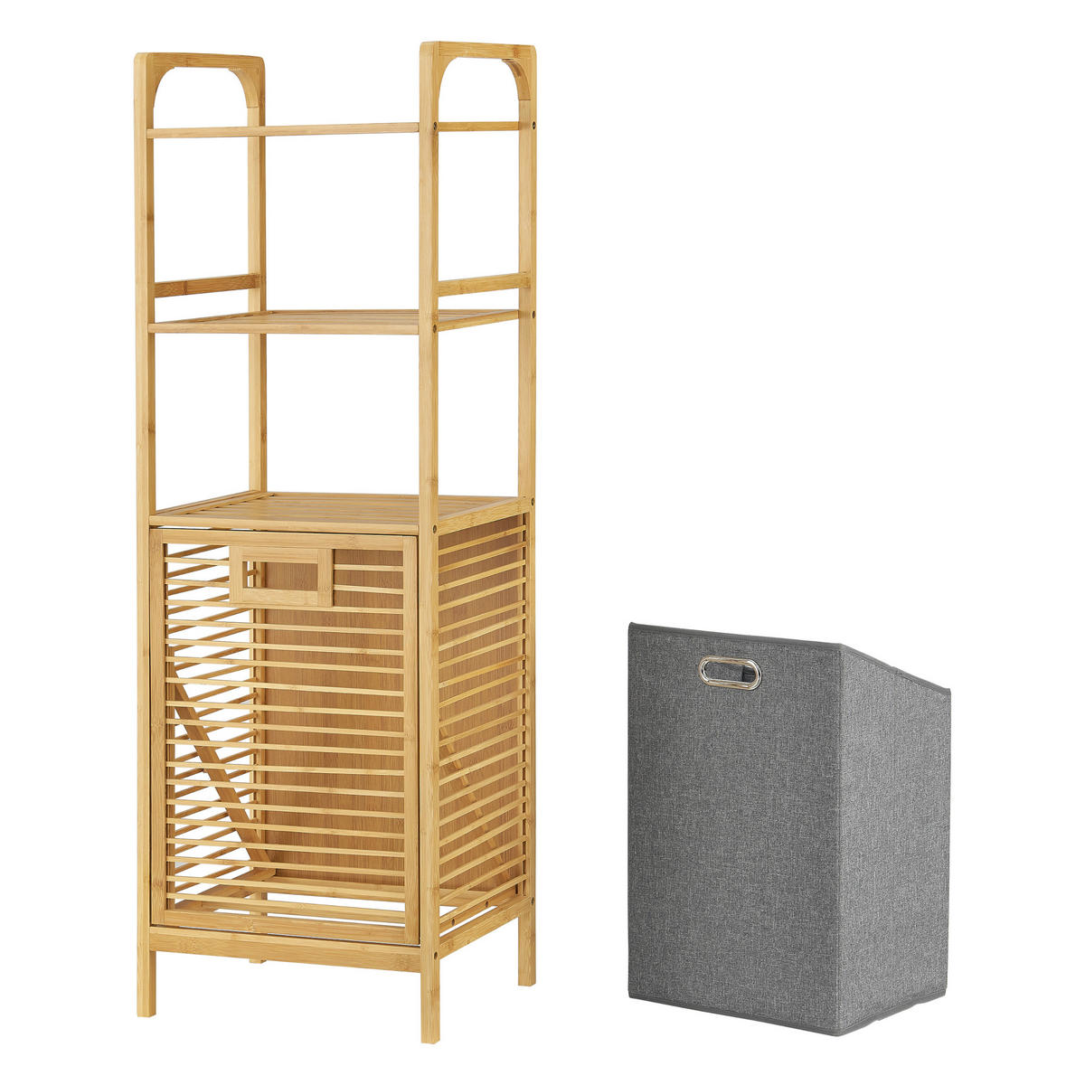 WÄSCHEREGAL Tidaholm - Naturfarben/Grau, Holz/Textil (39.5/118/30.5cm) - [en.casa]