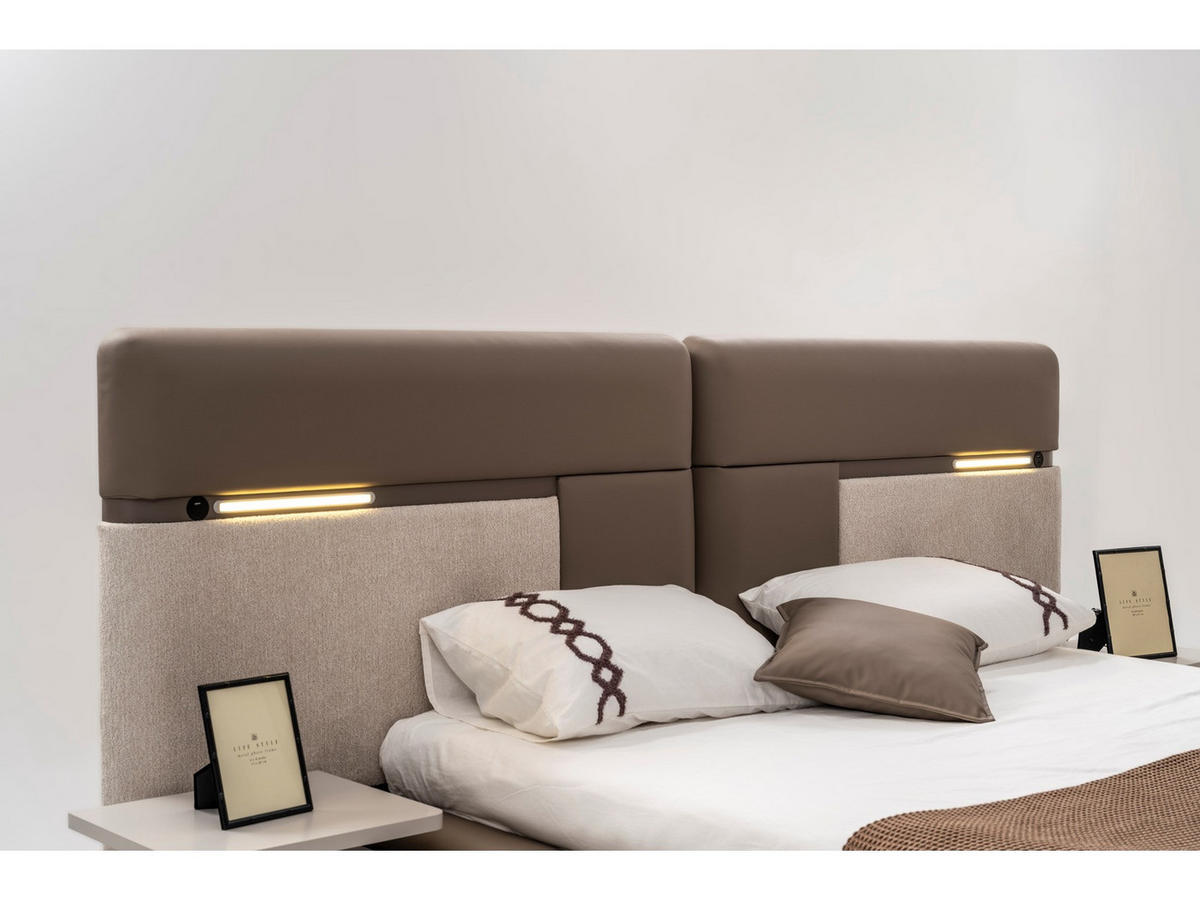 BETTANLAGE ROENESANS Schlafzimmer-Set, 5-teilig, Creme, Bett mit Kopfteil, 2 Nachttische, Kleiderschrank und Kommode - Creme, Holzwerkstoff (160/200cm)