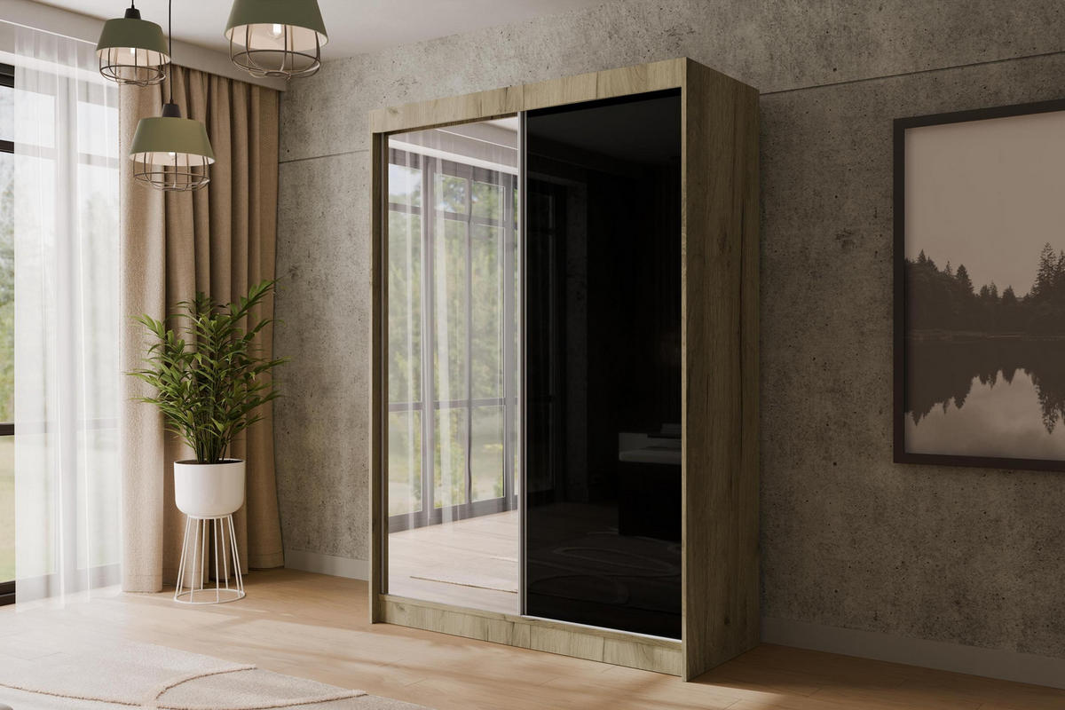 KLEIDERSCHRANK VESLI - 120 cm - Braun|Schwarz - Schwarz/Braun, Holzwerkstoff (120/215/61cm) - ALTDECOR