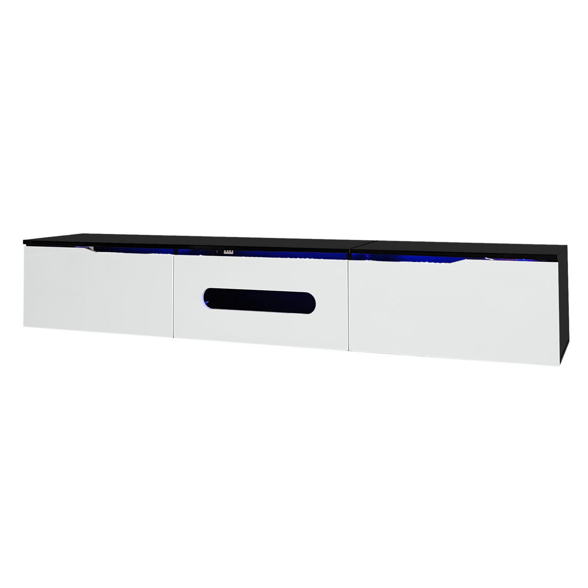 TV-LOWBOARD aus MDF und Spanplatte 180x35x30 cm Schwarz/Weiß mit LED-Beleuchtung und 3 Türen - Schwarz, Holzwerkstoff (180/30/35cm) - IVMEU