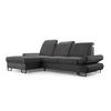 ECKSOFA NANO Grau Velours-Stoff mit Schlaffunktion - Grau, Holz (265/156cm) - MASSENO