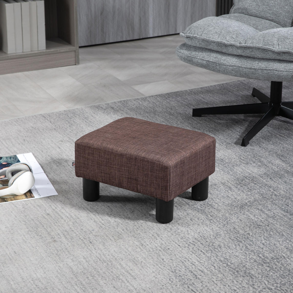 FUSSHOCKER, Sitzhocker, Rechteckiger Ottoman, Fußstütze aus Leinen, Braun - Braun, Textil (30/24/40cm) - HOMCOM