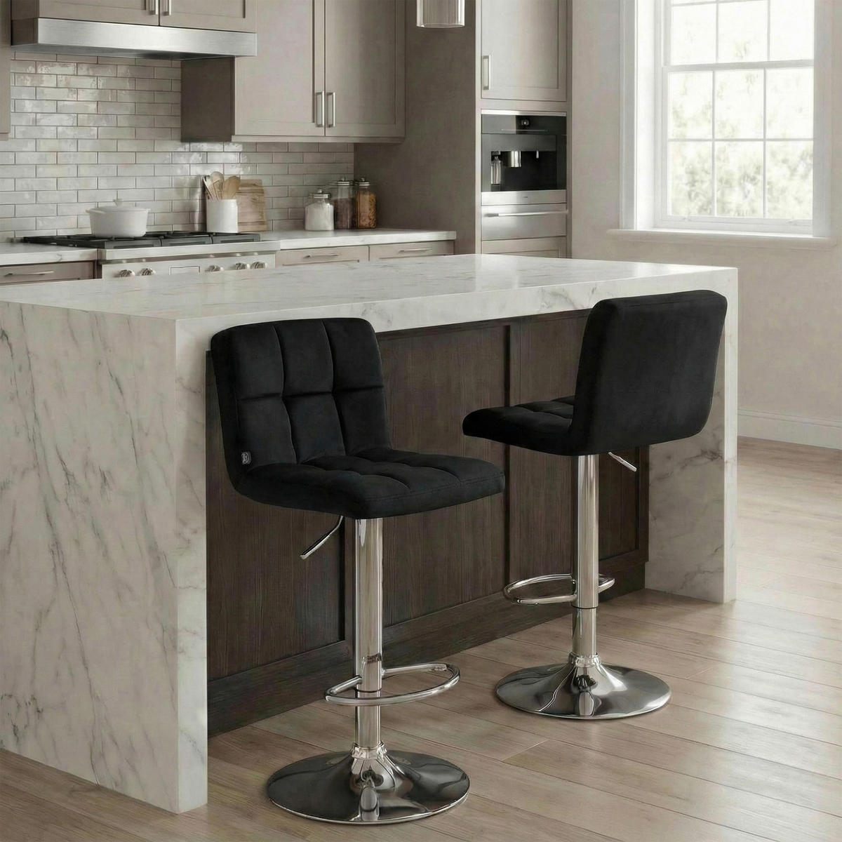 BARHOCKER Samt Schwarz - Chromfarben/Schwarz, Textil/Metall (46/94/47cm) - CLP