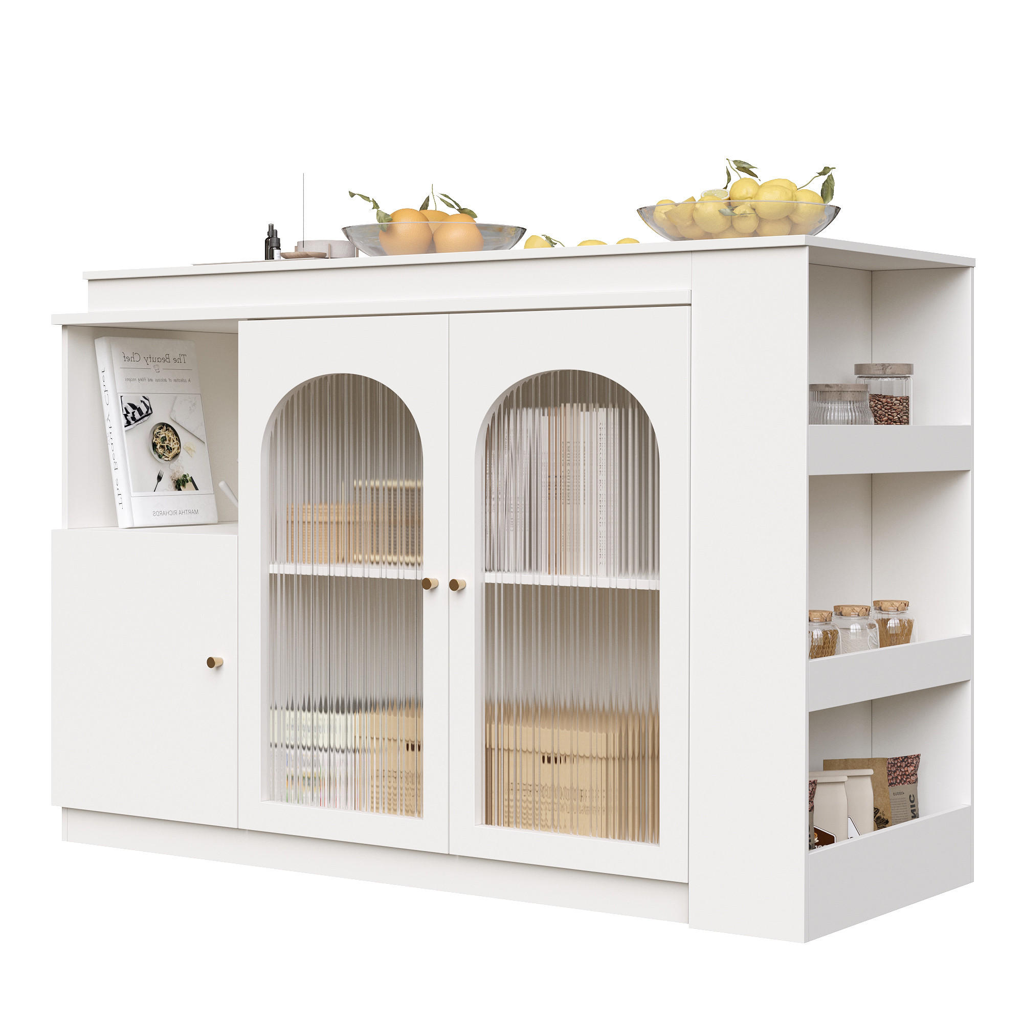 BARTISCH 360° Drehbar 120cm Barschrank Weiß Glastür - Weiß, Holzwerkstoff (40/120/97cm) - FLIEKS