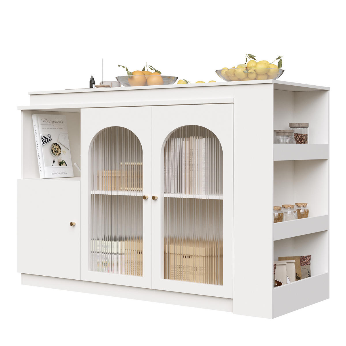 BARSCHRANK 360° drehbar & weiß mit glastüren & flexiblem bartisch - Weiß, Holzwerkstoff (40/120/97cm) - Urban Meuble