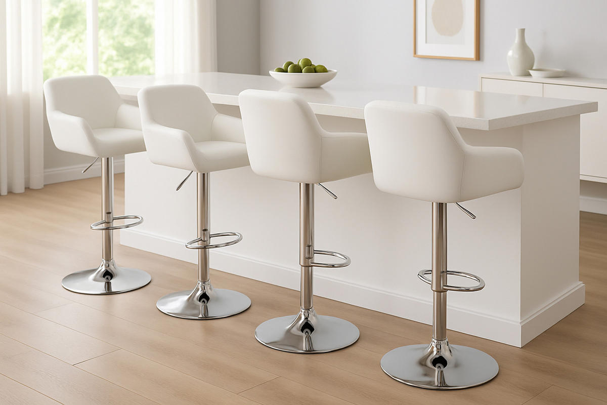 BARHOCKER 2er Set Prag Kunstleder chrom weiß - Weiß, Kunststoff/Metall (51/109/52cm) - TPFLiving