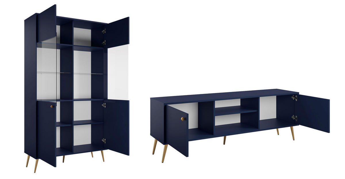 WOHNZIMMER SET 2-TEILIG Rose marineblau 261,5 / 40,5 / 191cm - Blau/Goldfarben, Holzwerkstoff/Metall (262/191/41cm) - Feldmann-Wohnen