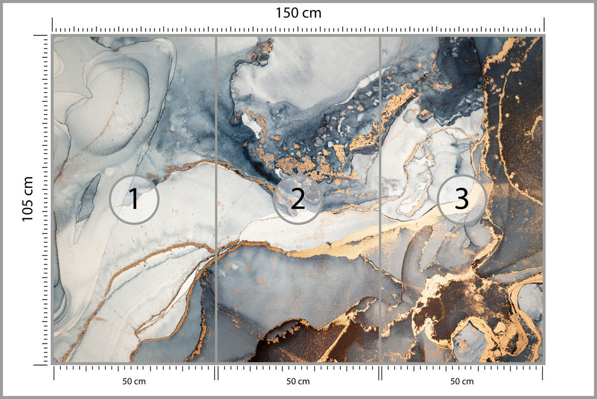 FOTOTAPETA Pre Obývaciu Izbu Mramor Modrá Moderná Zlaté Akcenty Elegantná 150 x 105 cm - žltá/sivá, papier (150/105cm) - Muralo