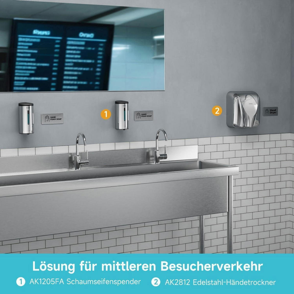 SCHAUMSEIFENSPENDER Edelstahl Hochglanz 750ML Wandmontage - Silberfarben, Metall (10.9/10.8/22.1cm)