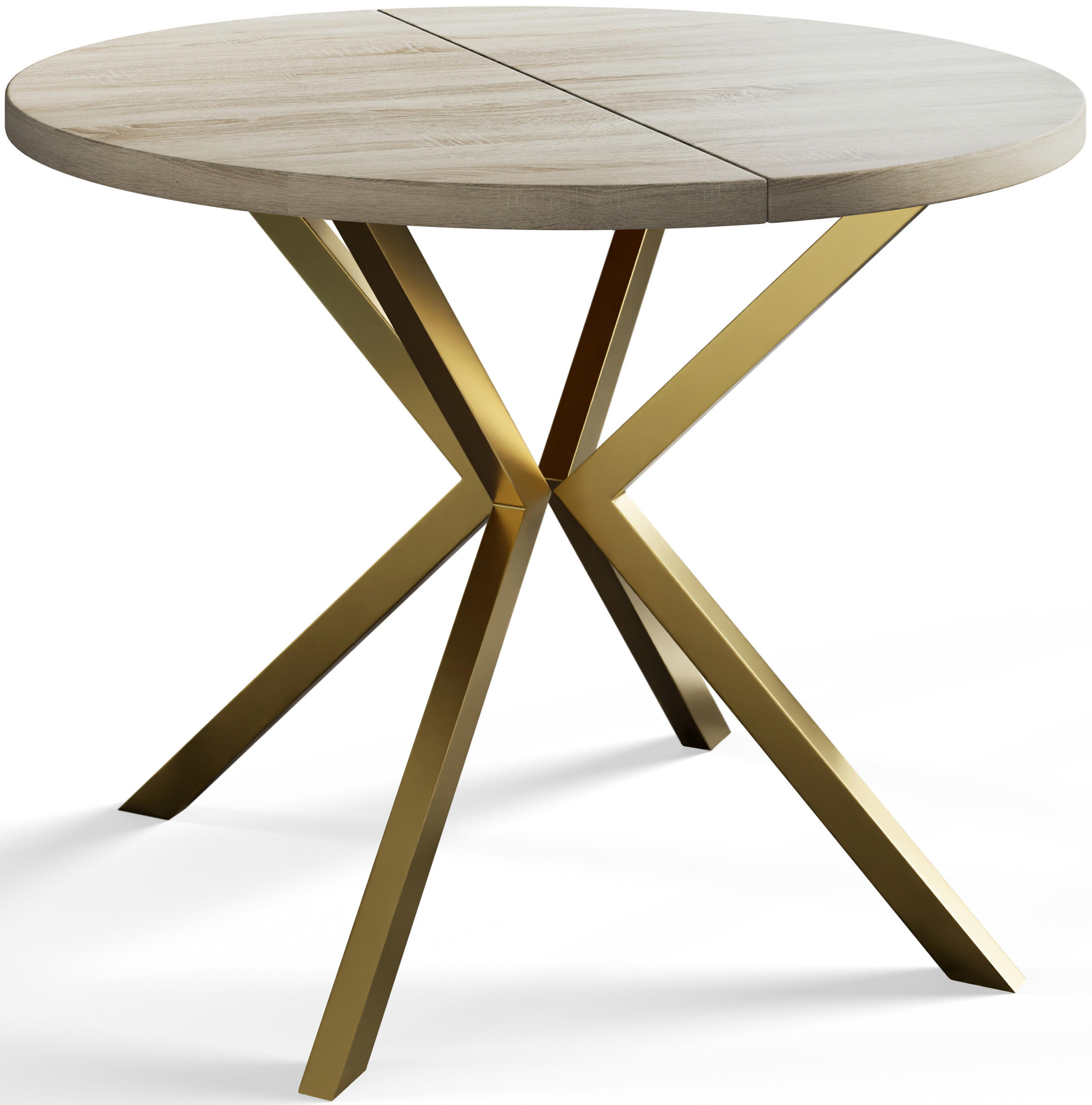 ESSZIMMERTISCH LOFT LITEN, ausziehbarer Tisch 120 cm/200 cm, Farbe: Beige, mit Metallbeinen in Farbe Gold - Goldfarben/Sonoma Eiche, Holzwerkstoff (120/120/76cm) - Alpi-Möbel