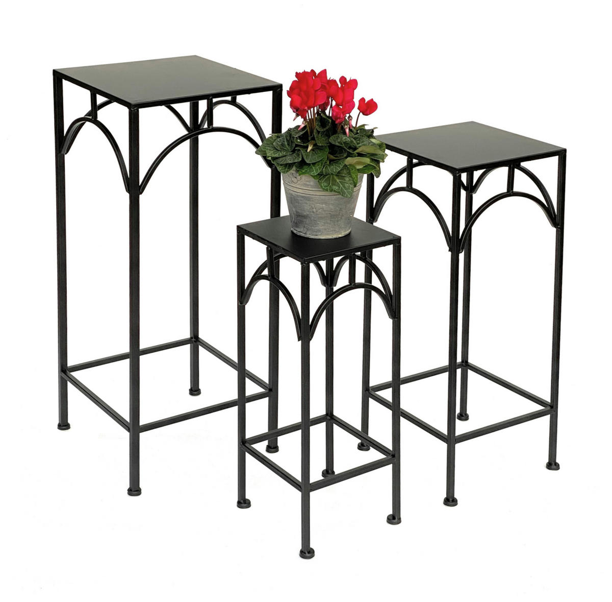 BLUMENHOCKER 3er Set Metall Schwarz Eckig 96132 - Schwarz, Metall (28/70/28cm) - DanDiBo