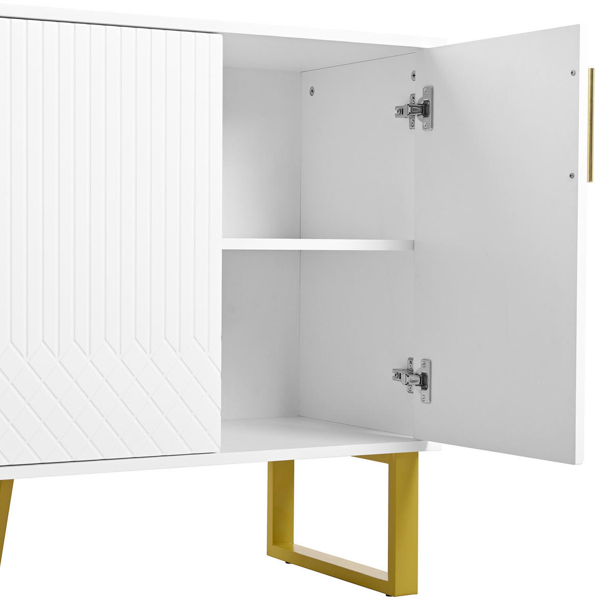 KOMMODE aus MDF 140x40x80cm in Weiß Hochglanz mit 4 Türen - Weiß, Holzwerkstoff (140/80/40cm) - Modfu