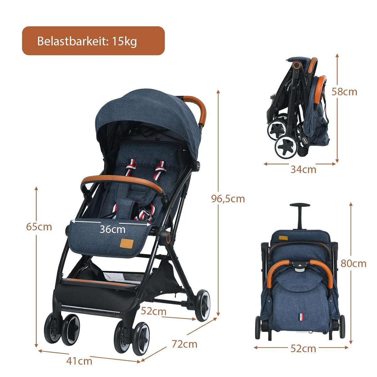 KINDERWAGEN einhand faltbar Blau - Blau, Metall (41/72/96.5cm) - COSTWAY