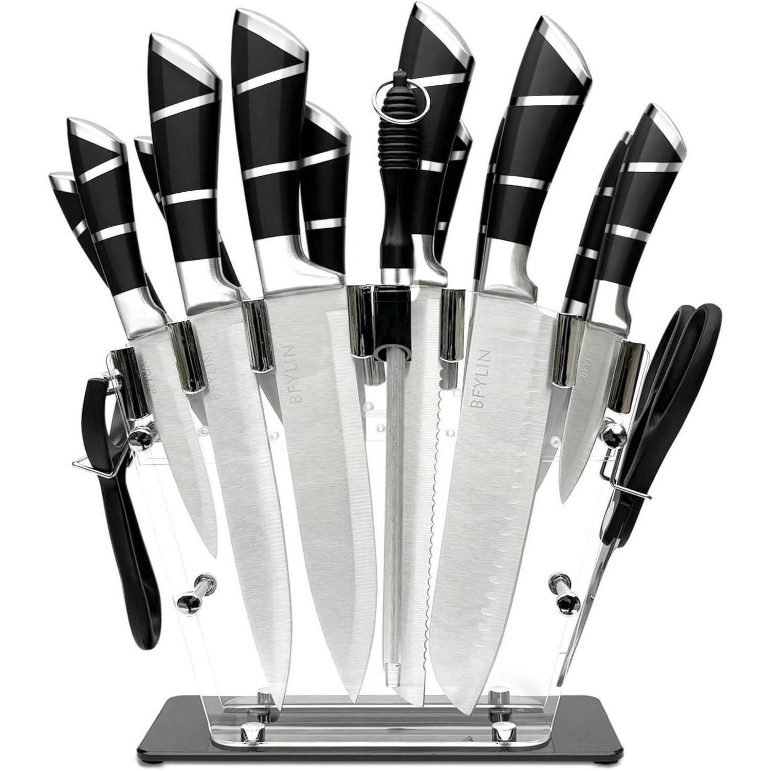 KÜCHENMESSERSET 16-teilig mit Acrylblock - Multicolor, Metall