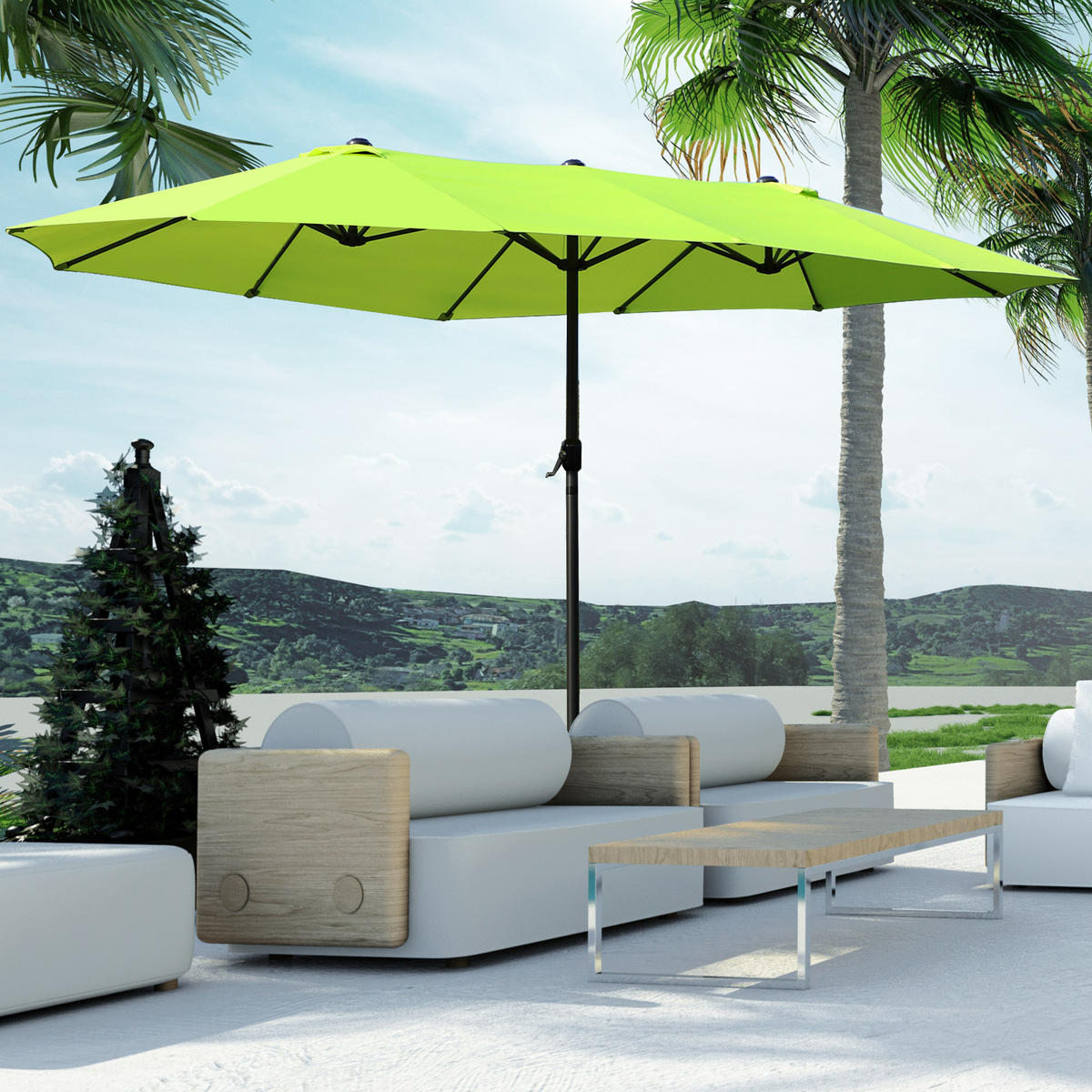 SONNENSCHIRM, Gartenschirm, Marktschirm, Doppelsonnenschirm, Terrassenschirm, Grün, Oval - Grün, Metall (270/460cm) - Outsunny