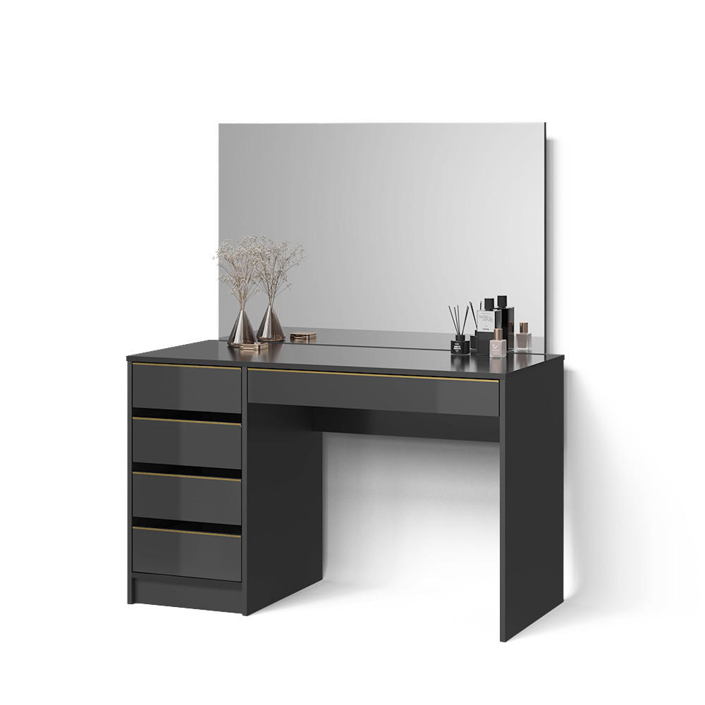 SCHMINKTISCH Imola Schwarz/Gold 120 cm mit Spiegel - Goldfarben/Schwarz, Holzwerkstoff (120/75/55cm) - Livinity®