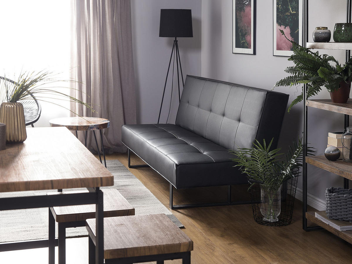 3-SITZER-SCHLAFSOFA Kunstleder Schwarz Derby - Schwarz, Kunststoff/Textil (189/85/88cm) - Beliani