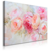 LEINWANDBILD für Wohnzimmer Rosen Blumen Natur Malarei 90cm x 60cm - Beige/Weiß, Textil (90/60cm) - Muralo