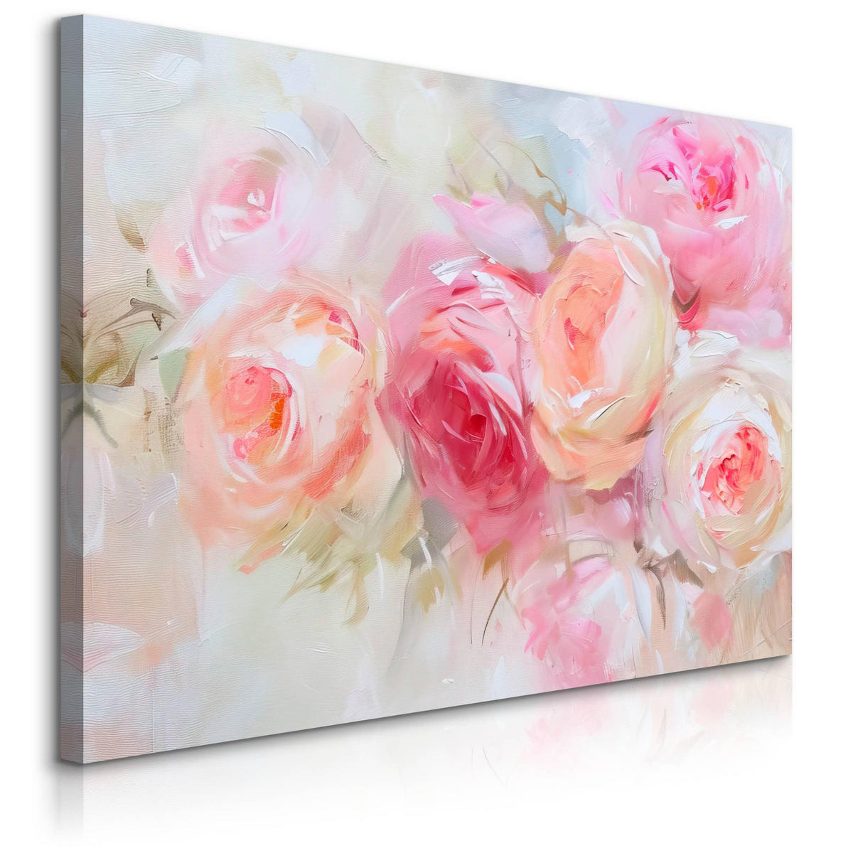 LEINWANDBILD für Wohnzimmer Rosen Blumen Natur Malarei 90cm x 60cm - Beige/Weiß, Textil (90/60cm) - Muralo