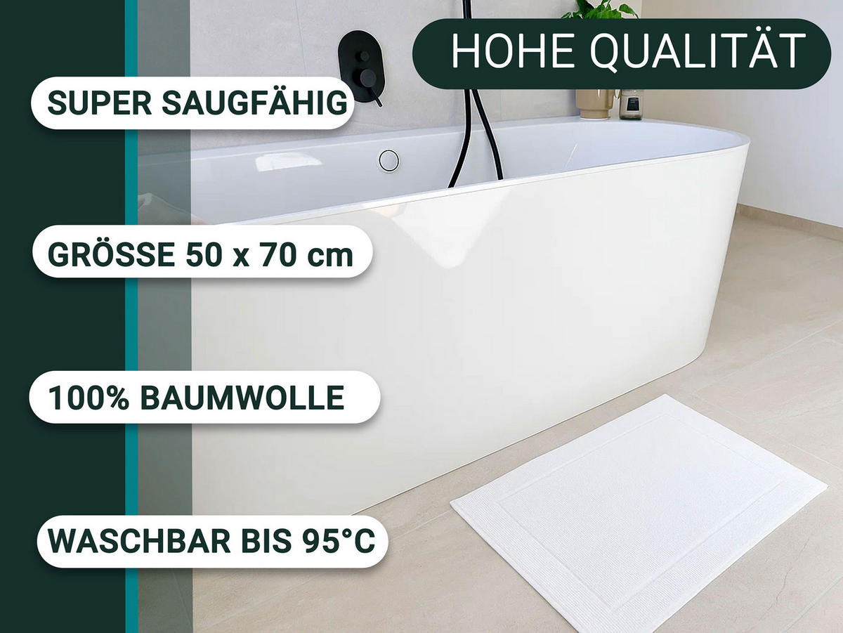 BADEMATTE, 2er-Set, 50x70 cm, 100% Baumwolle, Weiß - Weiß, Textil (50/70cm) - Zollner