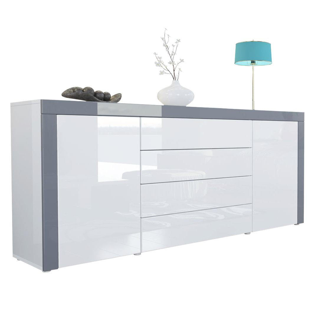 Vladon Sideboard Weiß Hochglanz, Grau 167x72x35 cm