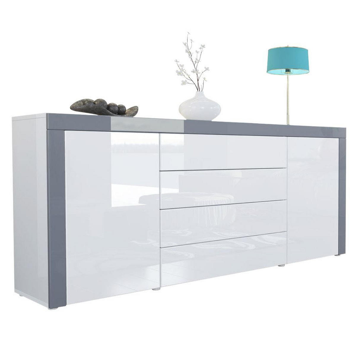 SIDEBOARD La Paz Weiß Hochglanz / Grau Hochglanz - Weiß Hochglanz, Holzwerkstoff (167/72/35cm) - Vladon