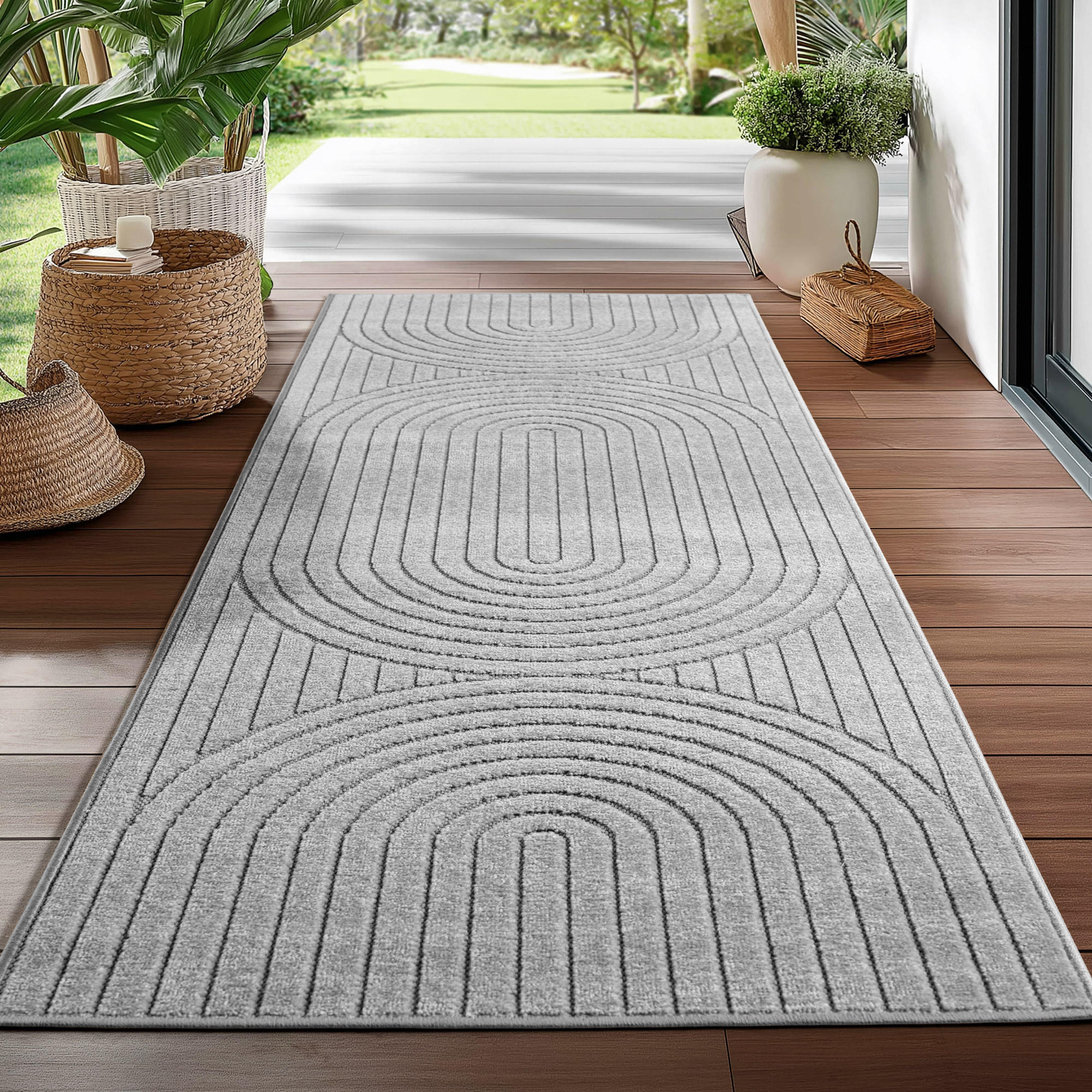 TEPPICH In-/Outdoor Kurzflor Skandi 3D-Design Polypropylen Balkon Silber Läufer 80x150 - Silberfarben, Textil (80/150cm) - KADIMA DESIGN