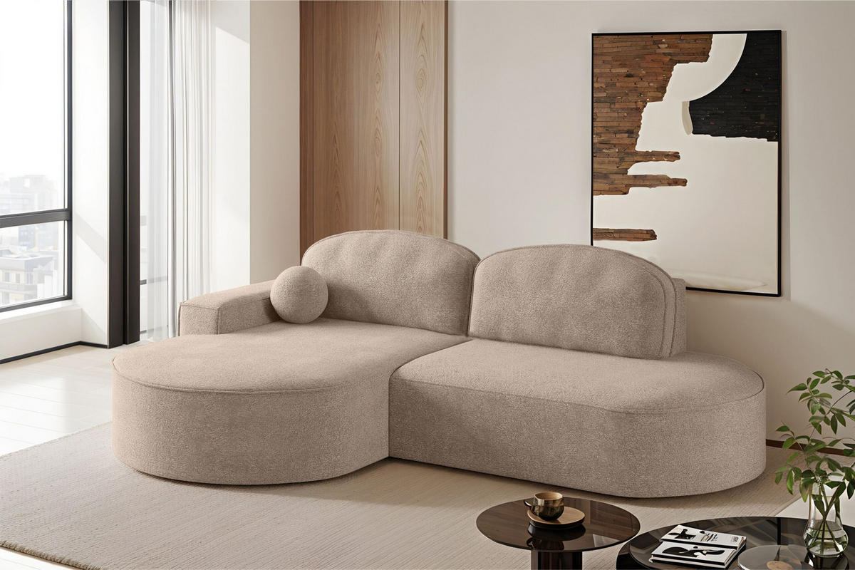 ECKSOFA mit Schlaffunktion und Bettkasten Modena Runden stoff Arena Dunkelbeige Links - Cappuccino, Holz (179/278cm) - Kaiser Möbel
