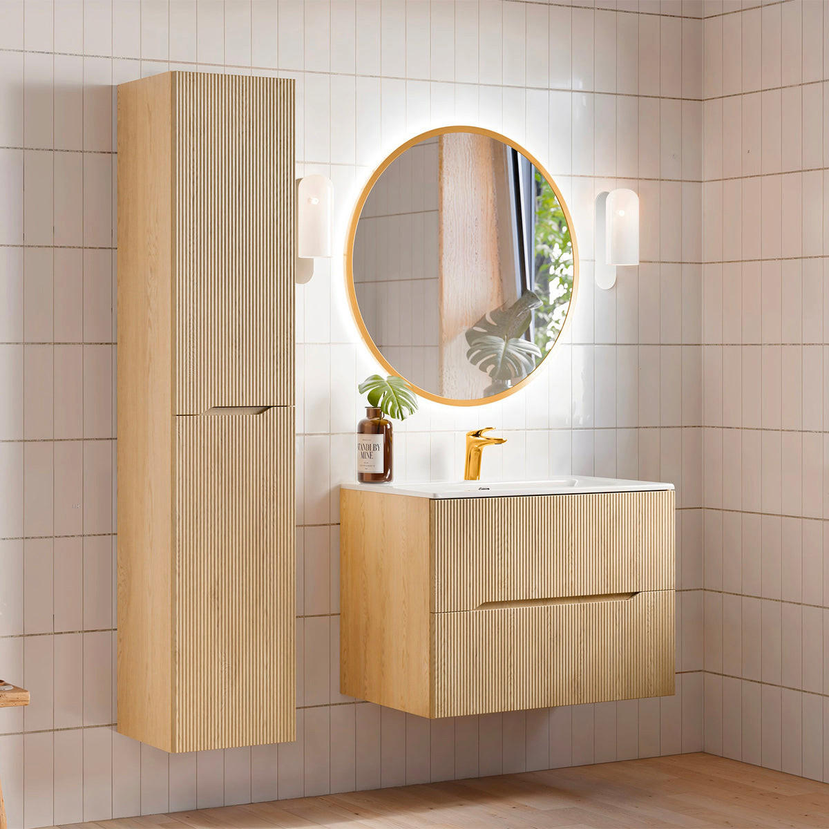BADMÖBEL 80.2cm Isaline 2er-Set Helle Eiche - Braun, Holzwerkstoff (80.2/57/46cm) - Petits-meubles
