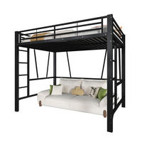 HOCHBETT 140/200 cm in Schwarz mit Doppelleiter, Schutzgeländern und offenem Raum unter dem Bett aus Metall - Schwarz, Metall (140/200cm) - STILVORA