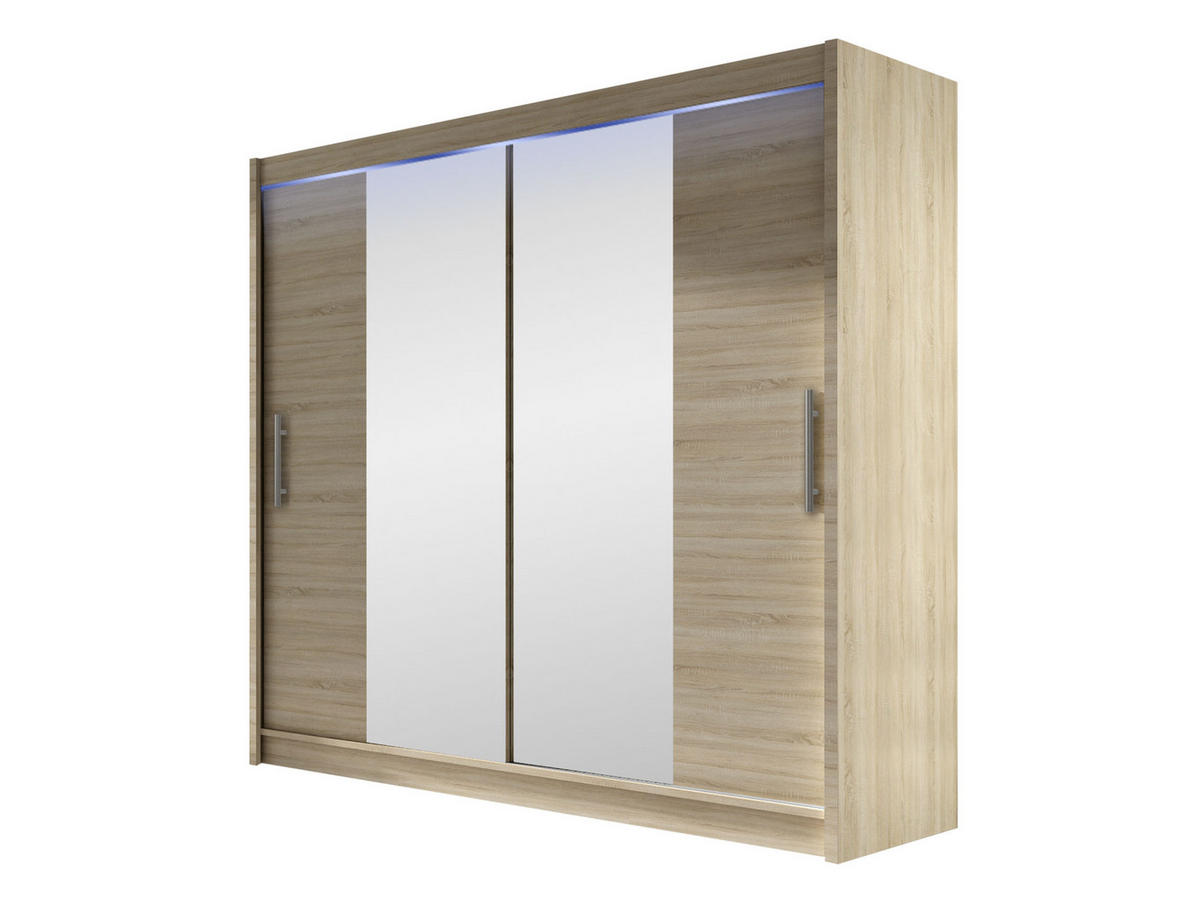 KLEIDERSCHRANK London II, mit RGB LED Beleuchtung - Silberfarben/Sonoma Eiche, Holzwerkstoff/Kunststoff (180/215/58cm) - MIRJAN24