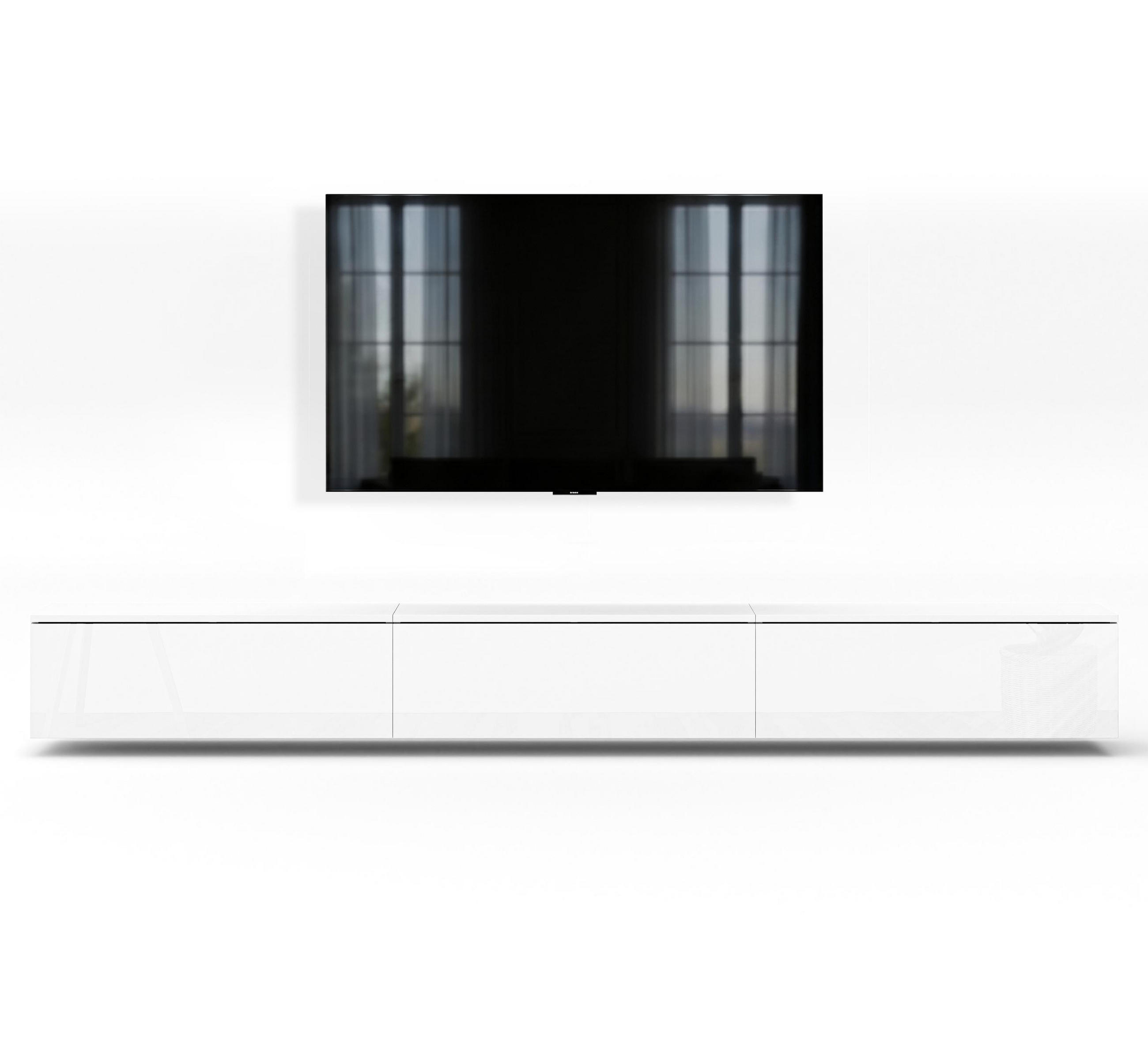 LOWBOARD Barvo 3x100 Weiß Matt / Weiß Hochglanz 300/34/32 cm – hängendes TV-Board - Weiß, Holzwerkstoff (300/34/32cm) - AX Living