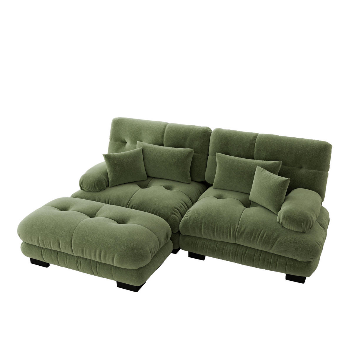 ECKSOFA 220/145/81 cm grün aus Chenille mit Ottomane und Kissen - Grün, Textil (145/220cm) - OKWISH