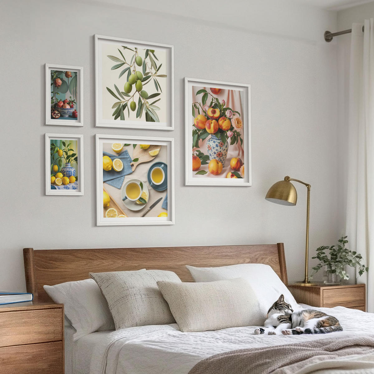 BILDER SET 5er Set - 50x50 cm & 20x30 cm & 40x60 cm Weißer Rahmen - Fruchtzusammensetzungen - Weiß, Kunststoff (40/60cm) - TULUP