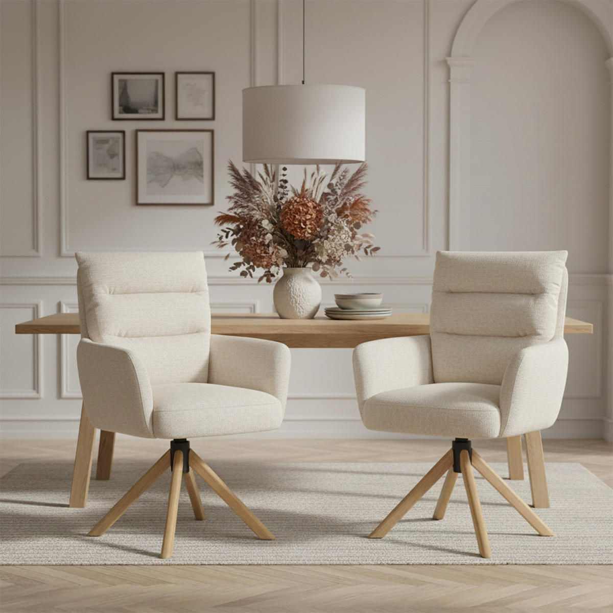 ARMLEHNSTUHL Mika-Jule - Honigeiche/Creme, Eichenholz/Holz (59/94/66cm) - DUBI Möbel