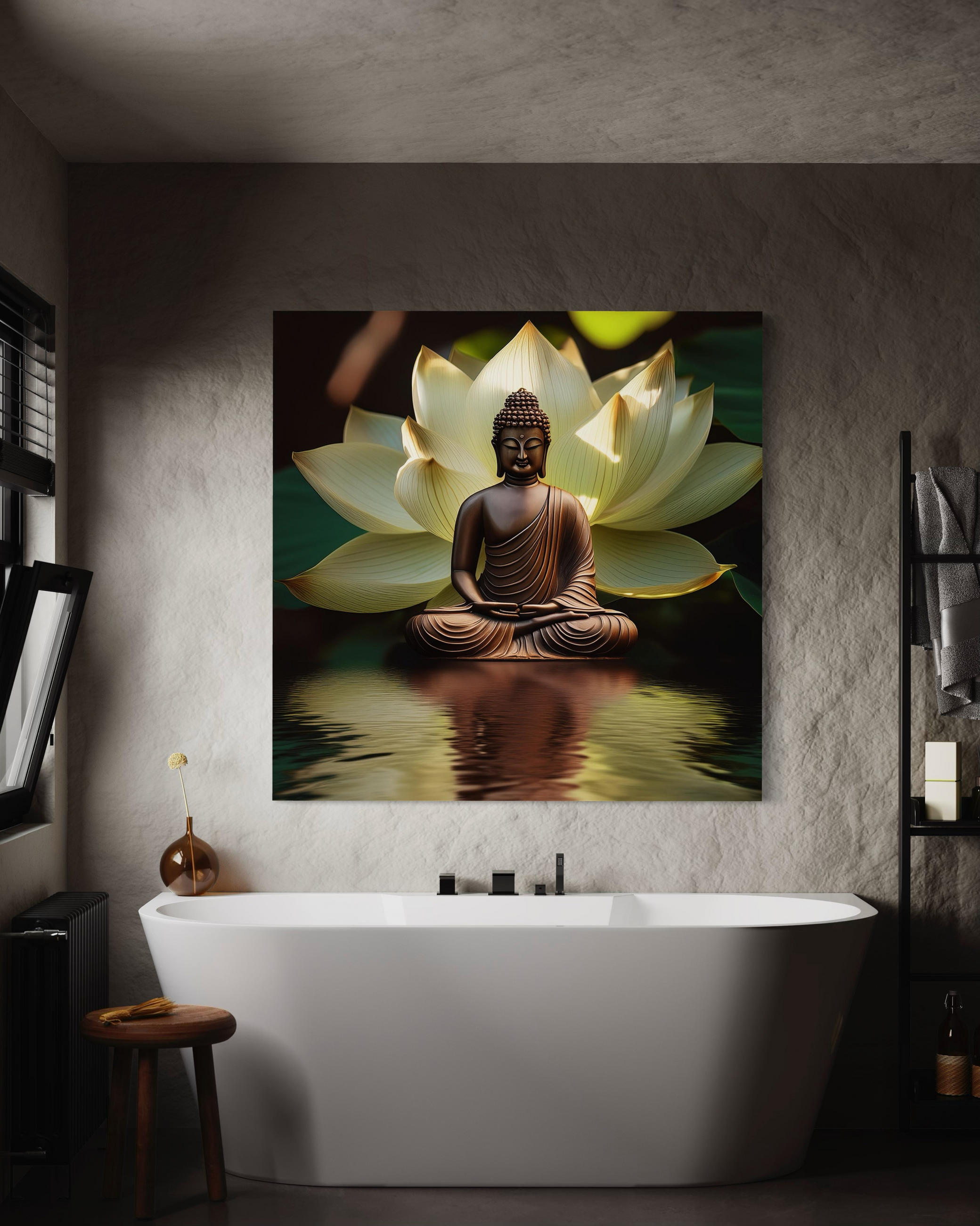 WANDBILD zen buddha seerose - Grün, Textil (50/50cm) - Feeby