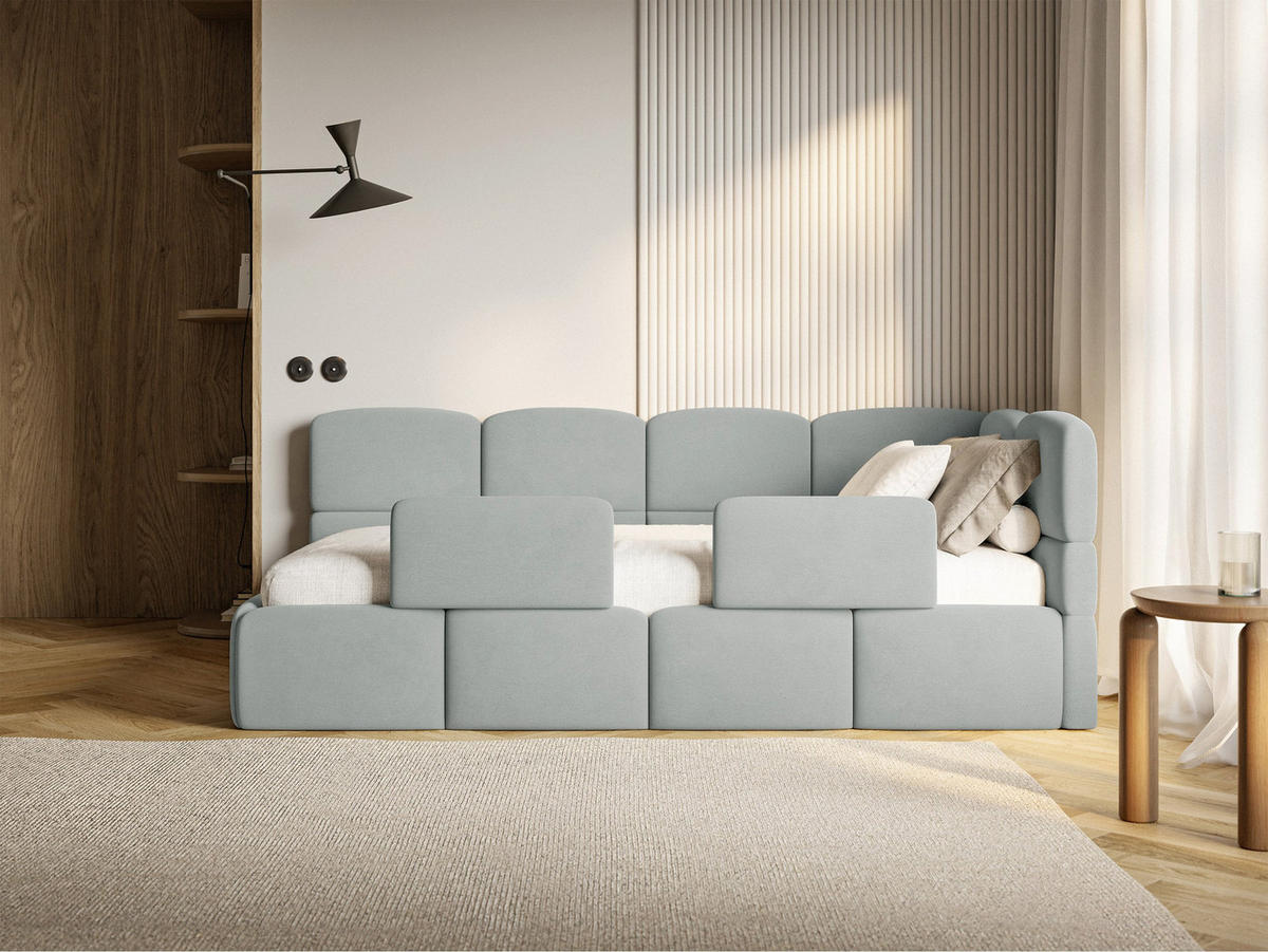 DETSKÁ POSTEĽ Cloudy sivá 90x200 cm, s matracom a zábranou, záhlavie vpravo, zamat - čierna/sivá, textil/plast (90/200cm) - Selsey