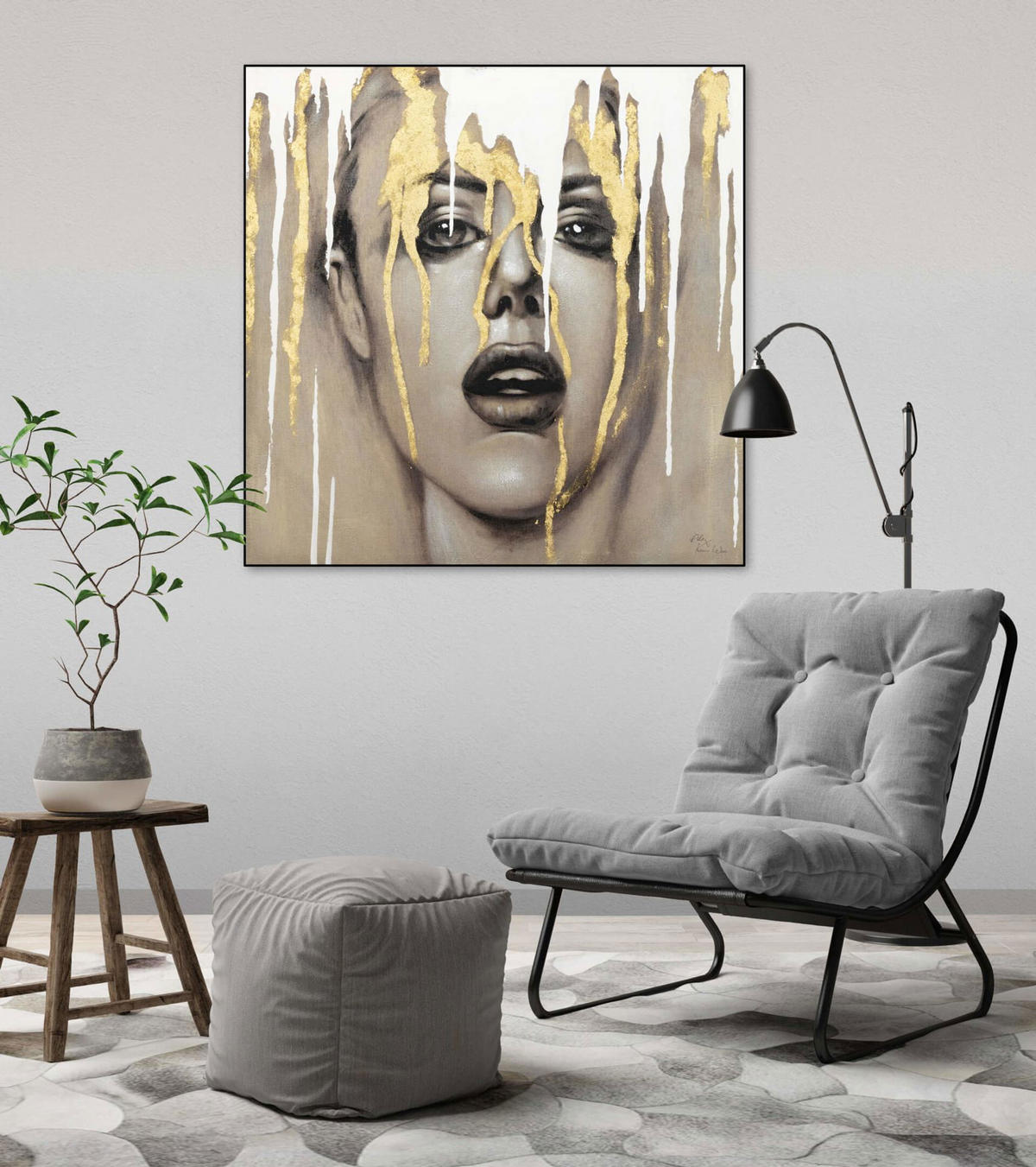 ACRYLBILD HANDGEMALT 80/80 cm - Taupe/Weiß, Holz/Textil (1.5/80cm) - KUNSTLOFT