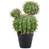 KÜNSTLICHE Topfpflanze 33 cm Grün/Schwarz Ball Cactus - Schwarz/Grün, Kunststoff (33cm) - Beliani