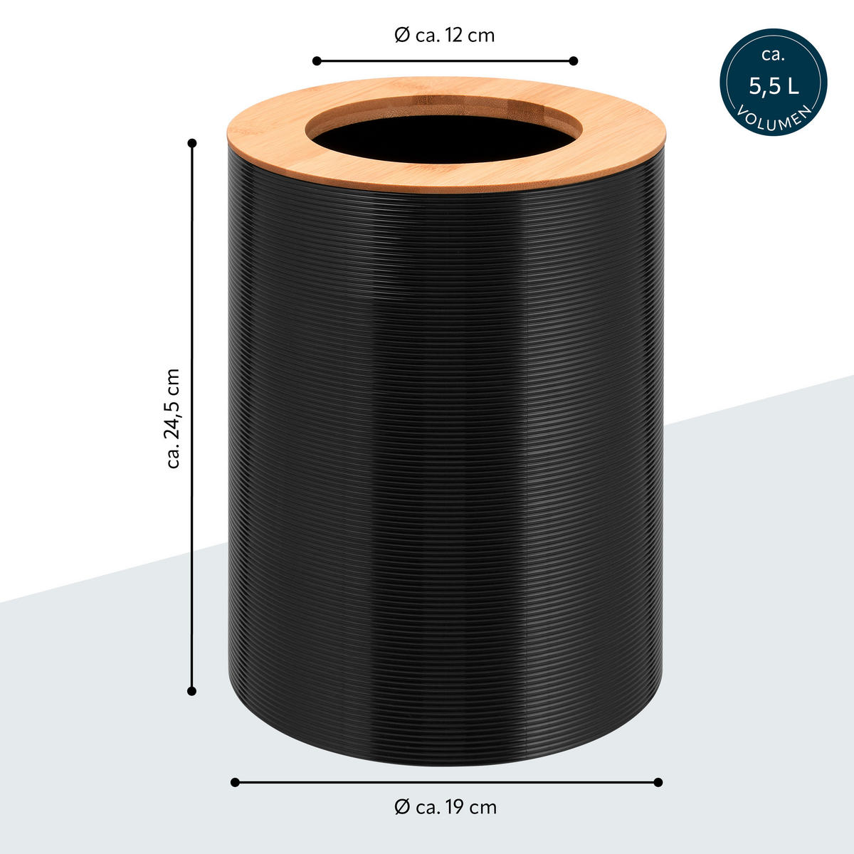 KOSMETIKEIMER SEGNO 5,5 Liter, schwarz - Schwarz, Kunststoff (19/24.5/19cm) - bremermann