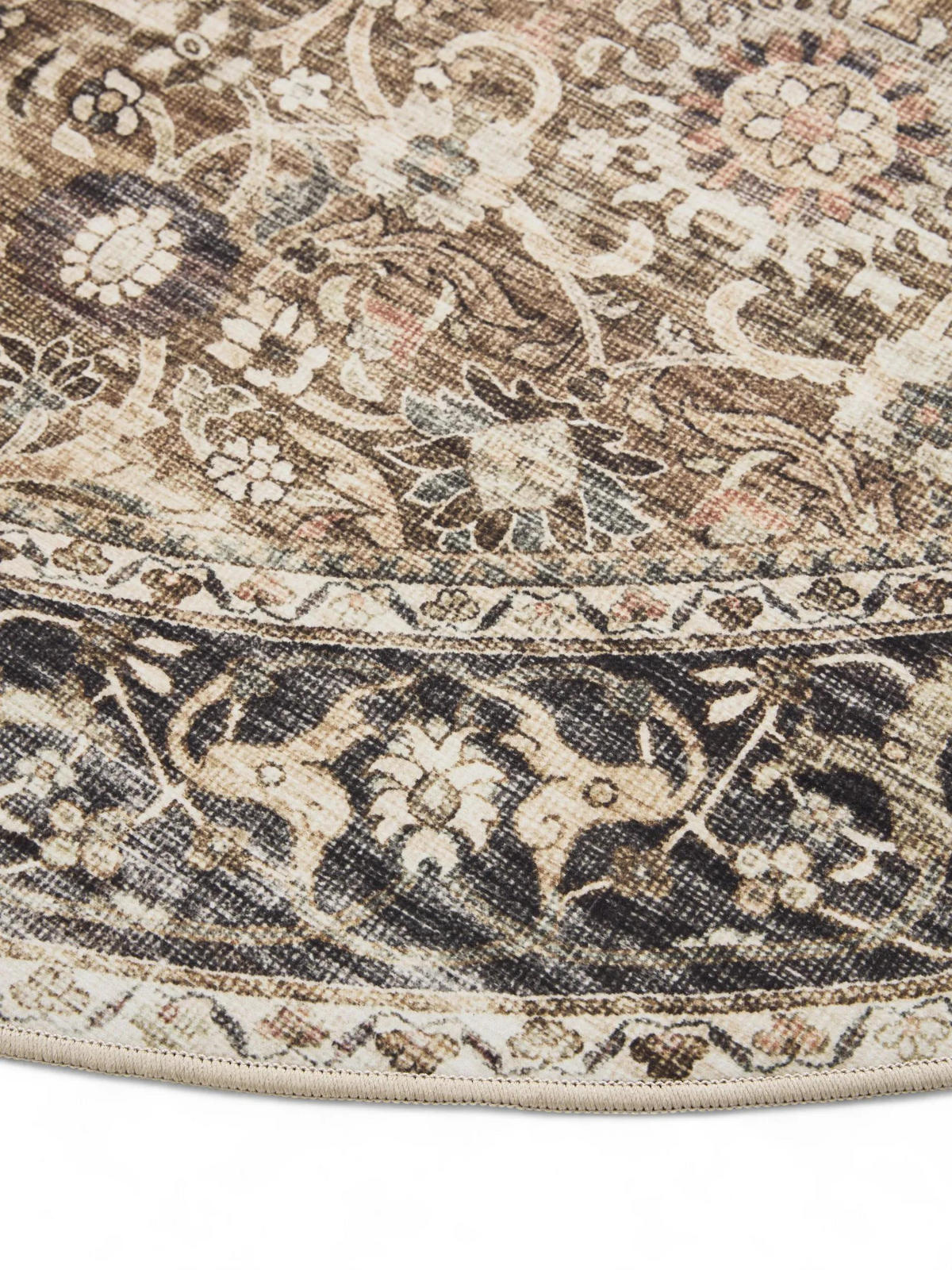 VINTAGE-TEPPICH George waschbar ø 120 cm rund - Taupe/Anthrazit, Kunststoff (120/120cm) - benuta