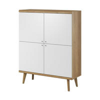 KOMMODE Primo Weiß, Eiche Riviera, Viertürige Kommode - Eichefarben/Weiß, Holzwerkstoff (107/134/40cm) - Bettso